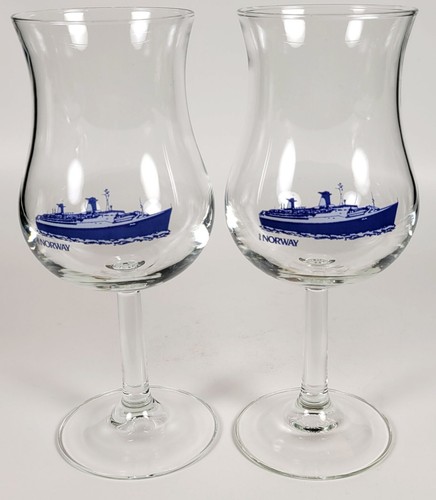 Two SS Norway - Tulip/Hurricane Glass - 1980s - Norwegian Cruise Lines Souvenir