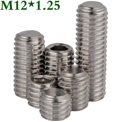 M12 - 1.25 Fine Thread Stainless Steel Grub Screws Hex Socket Set Screws DIN 913