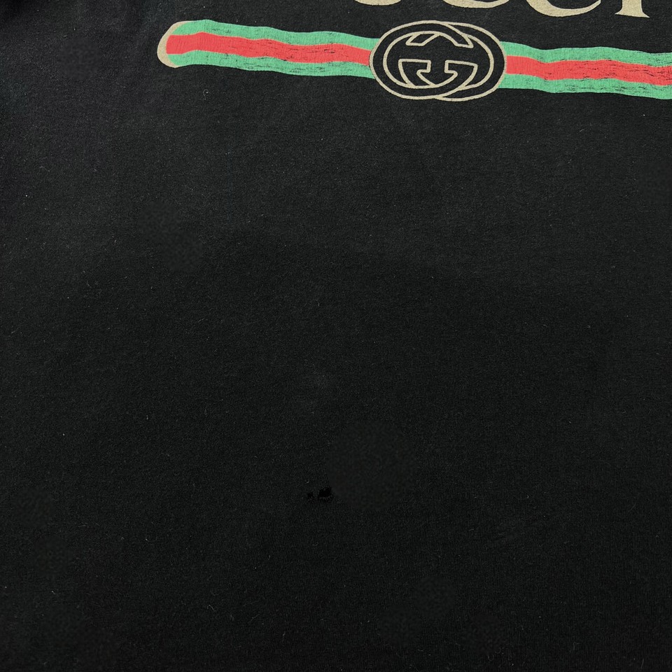 Gucci Printed Logo Black Distressed T Shirt eBay
