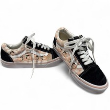 Vans Old Skool Peach Checkered Embroidered Sneakers Black Pink Women 6 Men 4.5
