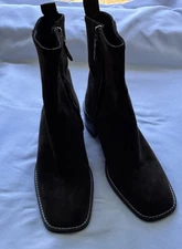 Everlane The City Boot Dark Brown Suede sz 7 Women's Side Zip Block Heel Ankle