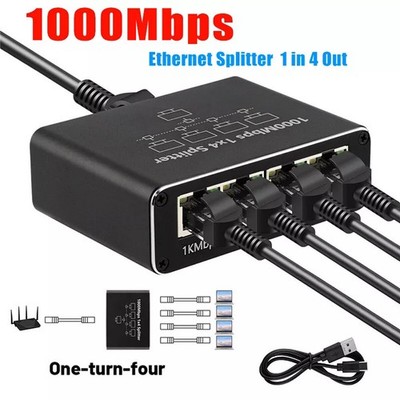 LAN Switch 1 auf 4 Port Gigabit Netzwerk Ethernet Splitter 1000Mbps RJ45 Type-C
