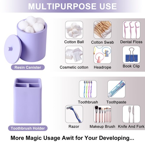 Resin 6 Pcs Purple Bathroom Set Complete with Toothbrush Holder, Lotion Soap ... - Picture 2 of 6