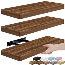 16 Inch Floating Shelves for Wall Decor 3 Pack Walnut MDF Invisible Brackets