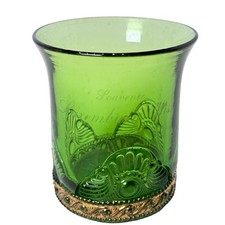 LUXEMBURG WI WISCONSIN  Souvenir ANTIQUE DEPRESSION GREEN Glass TRINKET CUP MUG