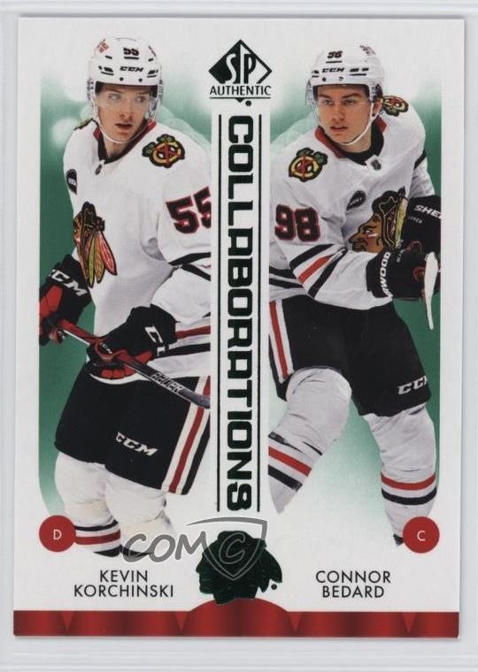 2023 SP Authentic Collaborations Green Kevin Korchinski Connor Bedard Rookie RC