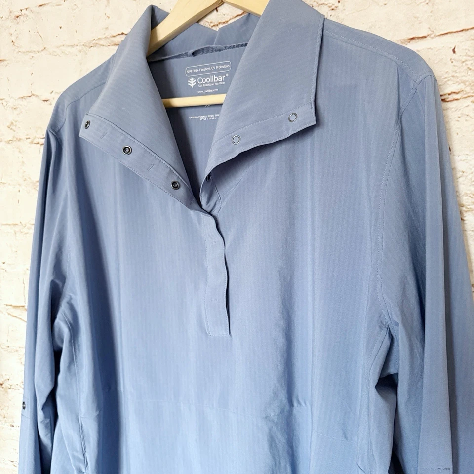 Top túnica Coolibar para mujer con protección UV Catona cuello embudo talla XL azul aciano Foto 4 de 4