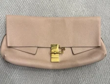 Chloe Leather Clutch  - Cement Pink