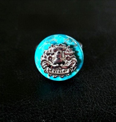  8 NATURMOSAIK TÜRKIS 925 STERLING GROBER FOO DRACHE/KREATUR GESICHT RING