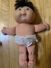 Soft Body Cloth Baby Play Doll Light Complexion Black Straight Hair Green Eyes