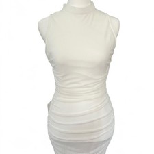 Lulu's White Ruched Bodycon Mini Dress Mock Neck Stretch Clubwear Size S