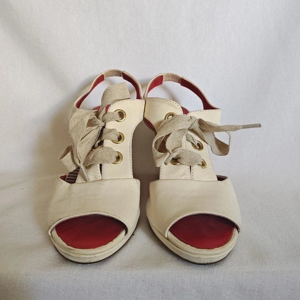 Johnston & Murphy 坡跟凉鞋 系带 Espadrilles 奶油色 6.5 皮革 天然 — 第 3/4 张图片