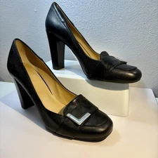 Nine West Black Leather Block Heels size 9.5M