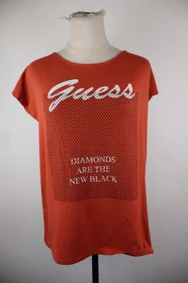 GUESS T-shirt Femme Vintage Coton Manches Courtes Logo Orange Taille S - Photo 1/4