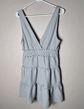 American Eagle Womens M Green White Striped V Neck Stretch Cotton Dress