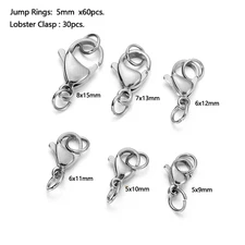30Pcs Stainless Steel Lobster Clasp with Jump Rings for Diy Chain Necklace Brace
