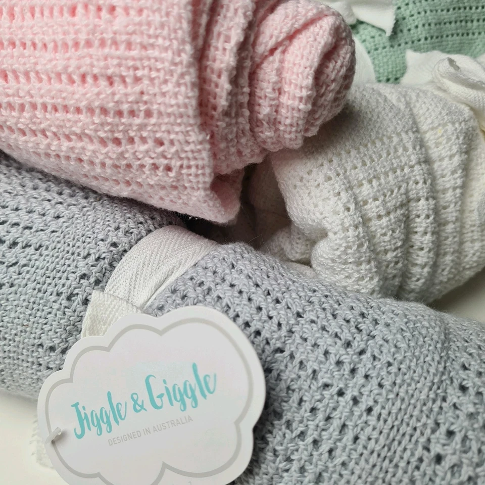 BULK Baby Cotton Blankets x 5. Unisex Cellular Lightweight Knit Throw Bedding - image 3 of 4