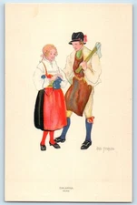 c1910's Dalarna Pretty Woman Man With Hatchet Aina Stenberg Signed Postcard