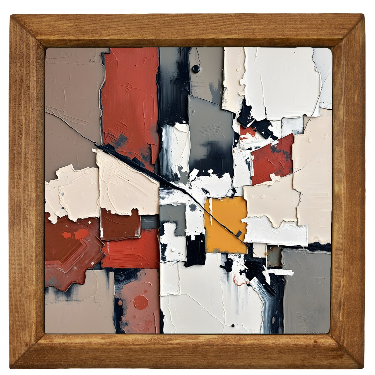 Red Black Abstract Stone Wall Art - Geometric Modern Contemporary Handmade 25cm