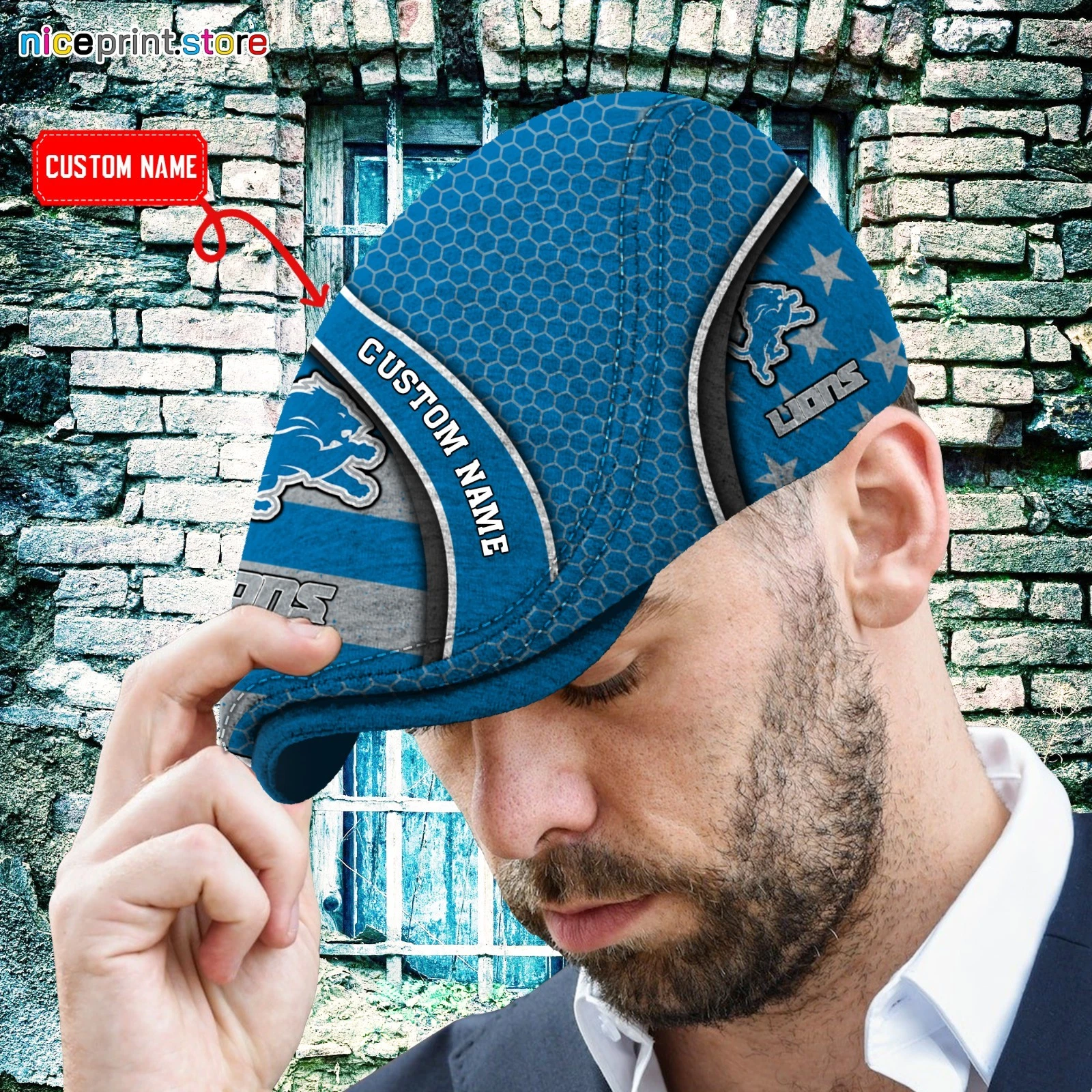 Detroit Lions Jeff Cap Men Newsboy Flat Driving Cap