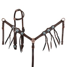 Single Ear HEADTSTALL BREAST COLLAR 7' REINS Blackwater GATOR Dark Leather