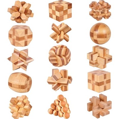 Holz Knobelspiele Spielset 15 Stück 3D Puzzle IQ Logik Denkspiel Geschenk