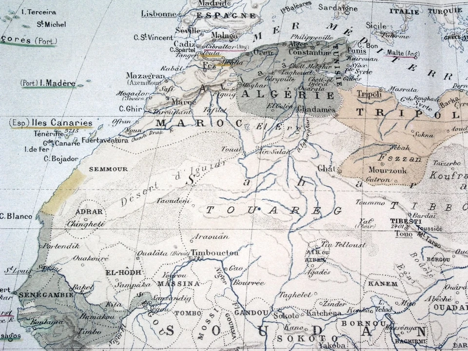 MAPA ANTIGUO DE ÁFRICA/COLONIAS BRITÁNICAS FRANCESAS ALEMANAS 1886 Foto 2 de 4