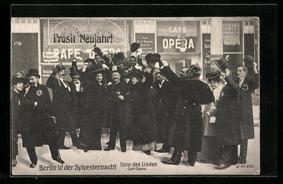 AK Berlin, Straßenpartie Café Opera in der Sylvesternacht, Unter den Linden 