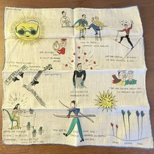 Vintage French To English Skiing Vacation Travel Partying Novelty Hankie MCM