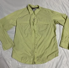 Columbia Long Sleeve GRT Yellow Green Zip Pocket Button UPF Omni Shield Shirt M