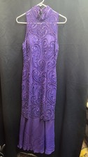 Alyce Designs Purple Halter Sequined Long Prom Dress