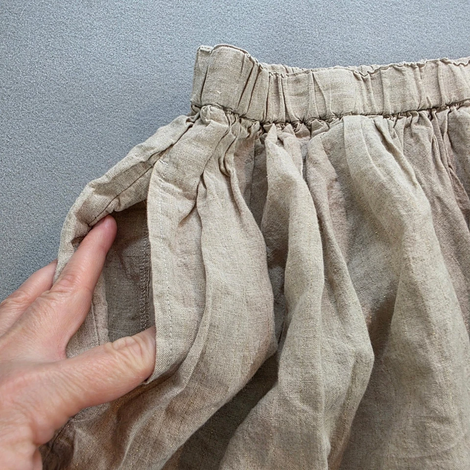 Calça gota balão de linho Comme des Garcons bege dourada feita no Japão Md - Imagem 2 de 4