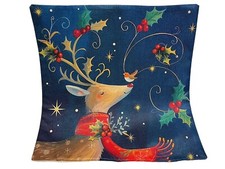 Whimsical Deer Animals Christmas Throw Pillow Cover Winter Holiday Home Decor