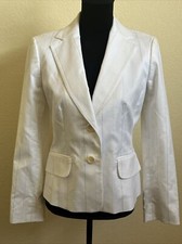 Ann Taylor Blazer, White Dark Grey Stripes, Collar, Button, Women 6, 219, NWT