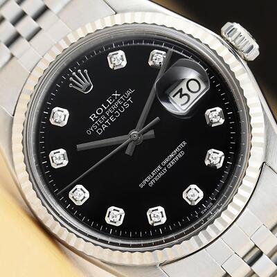 Rolex Herren Datejust Schwarz Diamant Zifferblatt 18K Weiß Gold