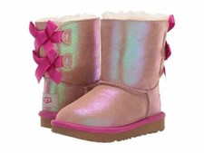 UGG girls' Bailey Bow Shimmer II Water Resistant Boot NEW Tan Glitter Pink 38/6