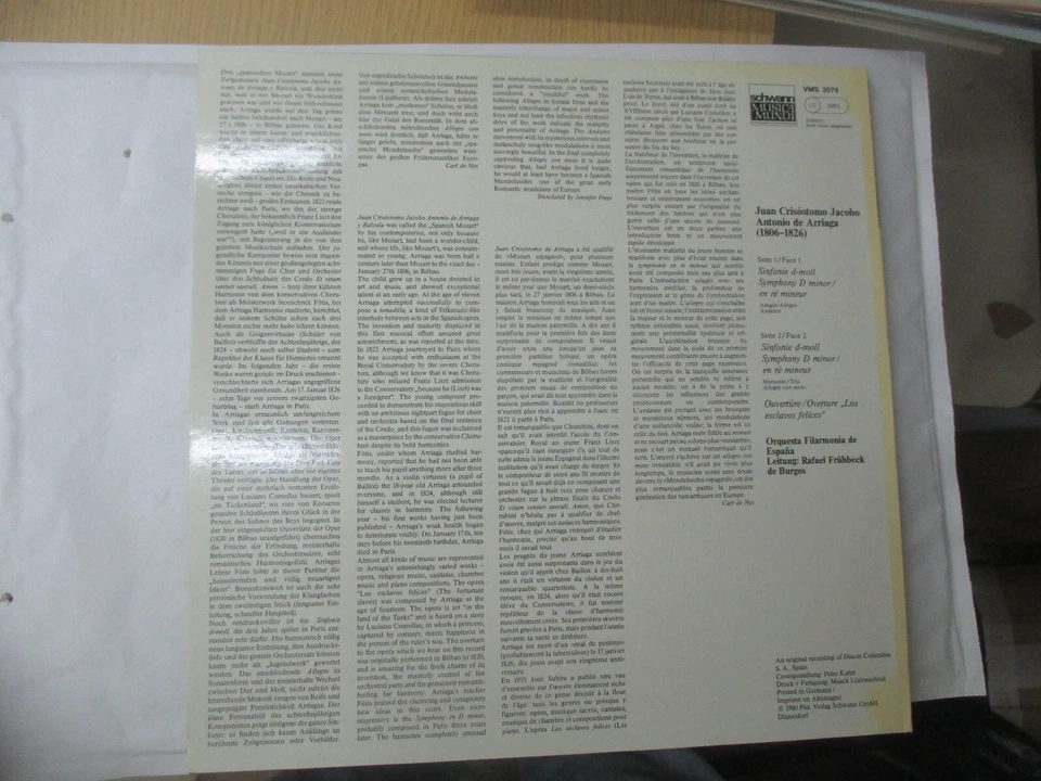 LP 33 T  Juan Crisostomo Jacobo Antonio De Arriaga Sinfonie D Moll Ouverture Los - Photo 2/2