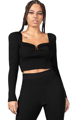 KILLSTAR Langarm Crop Top - Pia Pollyanna Puffschultern Gothic Alternativ