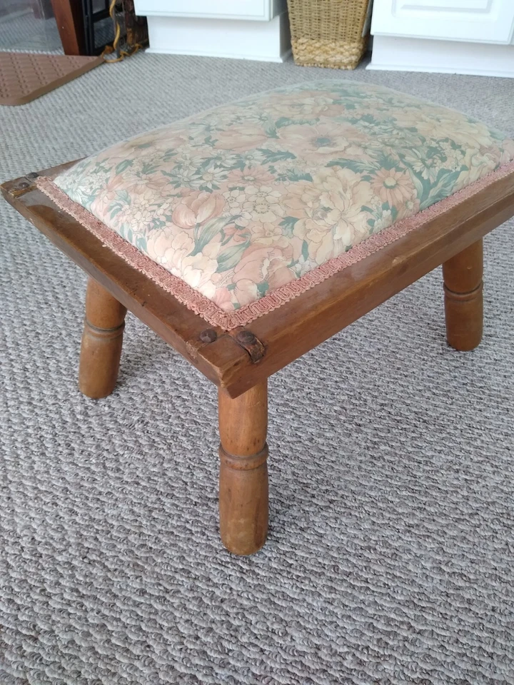 Via-F.Dex.  Rustic Vintage Handcrafted SIGNED Mahogany Upholstered Ottoman. Kehr - Image 2 of 4