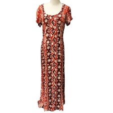 Vintage 90s Orange & White Floral Short Sleeve Round Neck Maxi Sundress Size 10