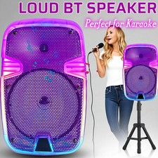 Portable 8" Bluetooth Party Speaker with Stand/Mic Bass USB/TF/AUX/FM/TWS/Lights