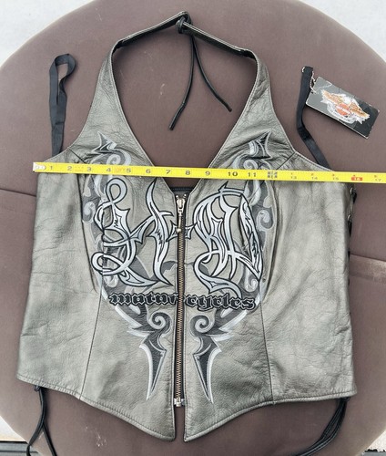 Vintage Harley Davidson Women’s Leather Crop Top Vest/Shadow Crest/Halter/Medium - Picture 4 of 9