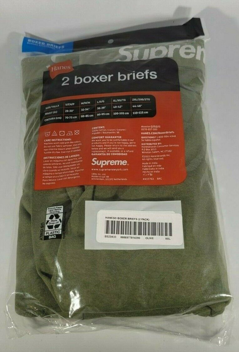 Supreme Hanes Boxer Briefs (2 Pack) Olive Size 2XL/XXL Extra Extra 