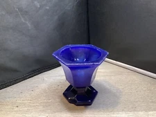 Flint Glass 1860 Poss Boston & Sandwich ￼Blue Pedestal Master Open Salt Cellar