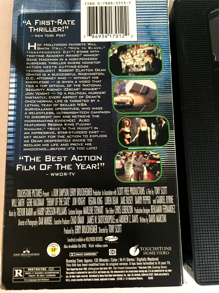 Enemy of the State Gene Hackman VHS tape Ships  Same Day With Tracking - Image 2 of 2