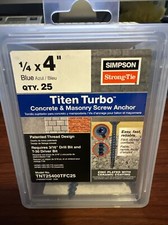 Simpson Strong Tie Concrete Screw Anchors 1/4” x  4” Titen Turbo Masonry Qty 25