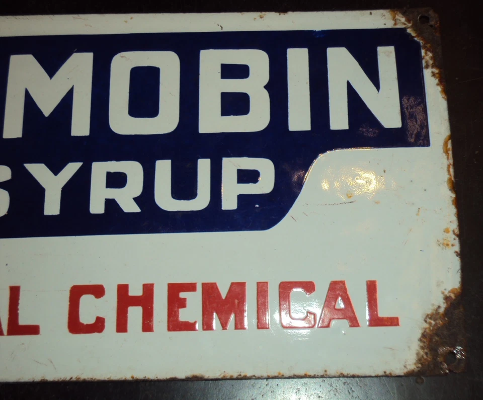 VINTAGE ORIGINAL PORCELAIN ENAMEL SIGN HEMOBIN SYRUP CHEMICAL PHARMA SIGN 1950 - Image 4 of 4