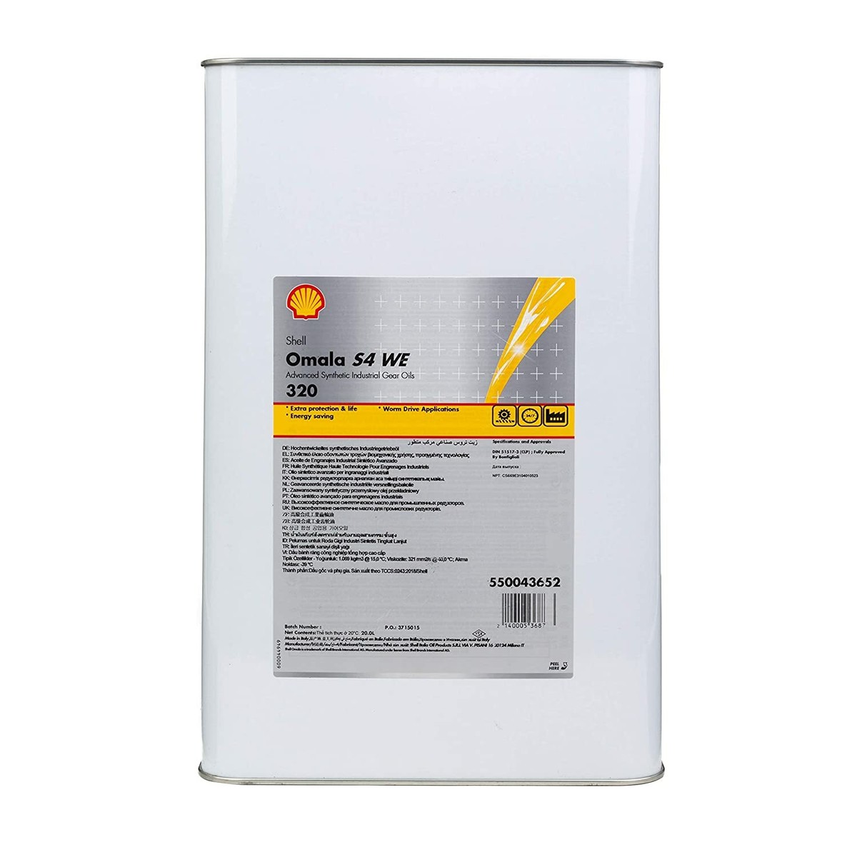 Shell 550043652 Omala S4 We 320 20Ltr Advanced Industrial