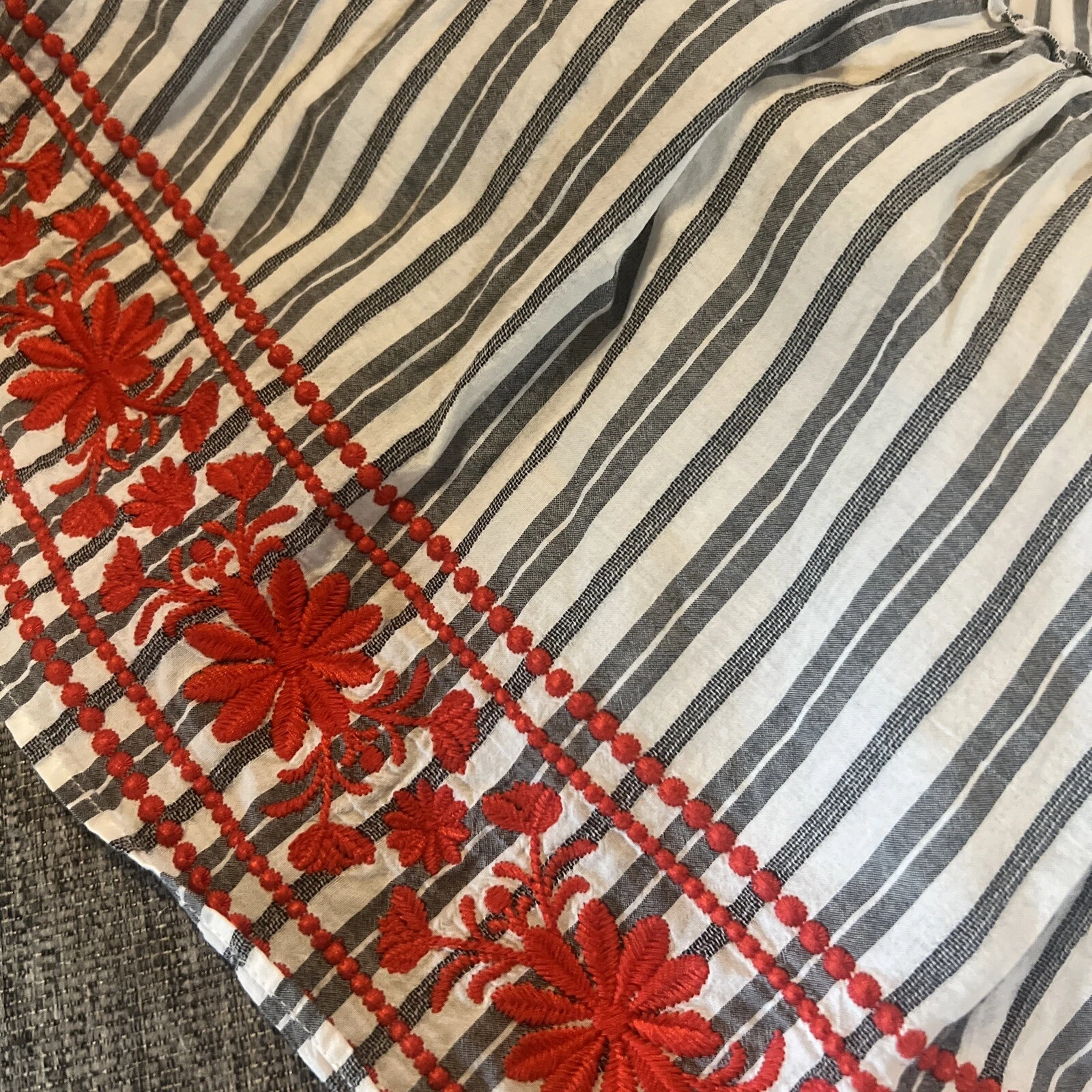 Abito midi Kate Spade Broome Street rosso floreale ricamato a righe a più livelli S