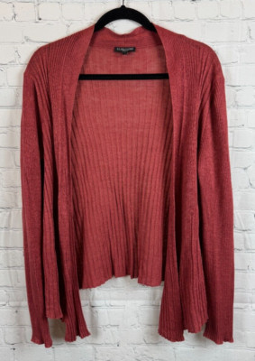 EILEEN FISHER 100% linen brown terracotta knit open front cardigan 1X NWOT